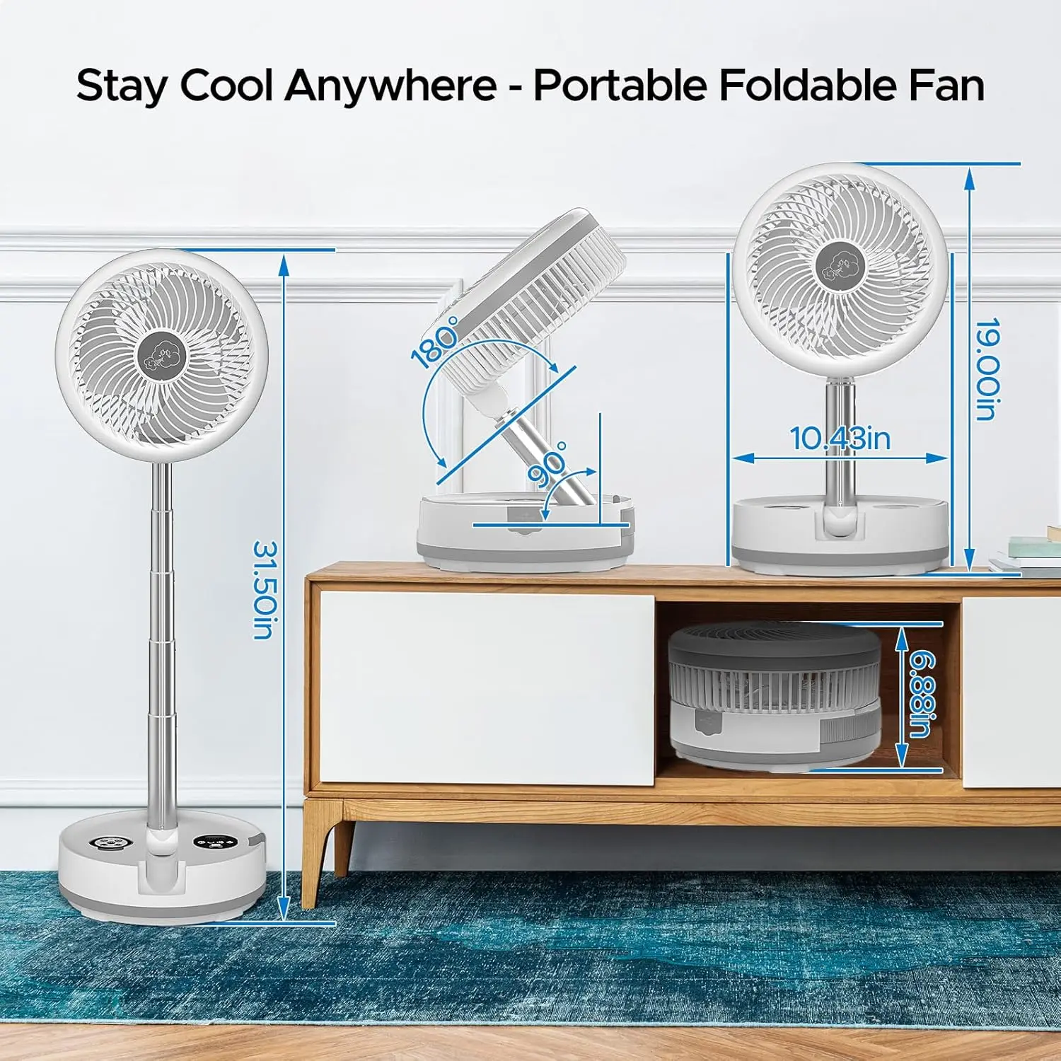 

10.43'' Portable Pedestal Standing Fan, 40000mAh 106hrs Rechargeable Oscillating Fan with Remote/1-8H Timer,Hot selling quality