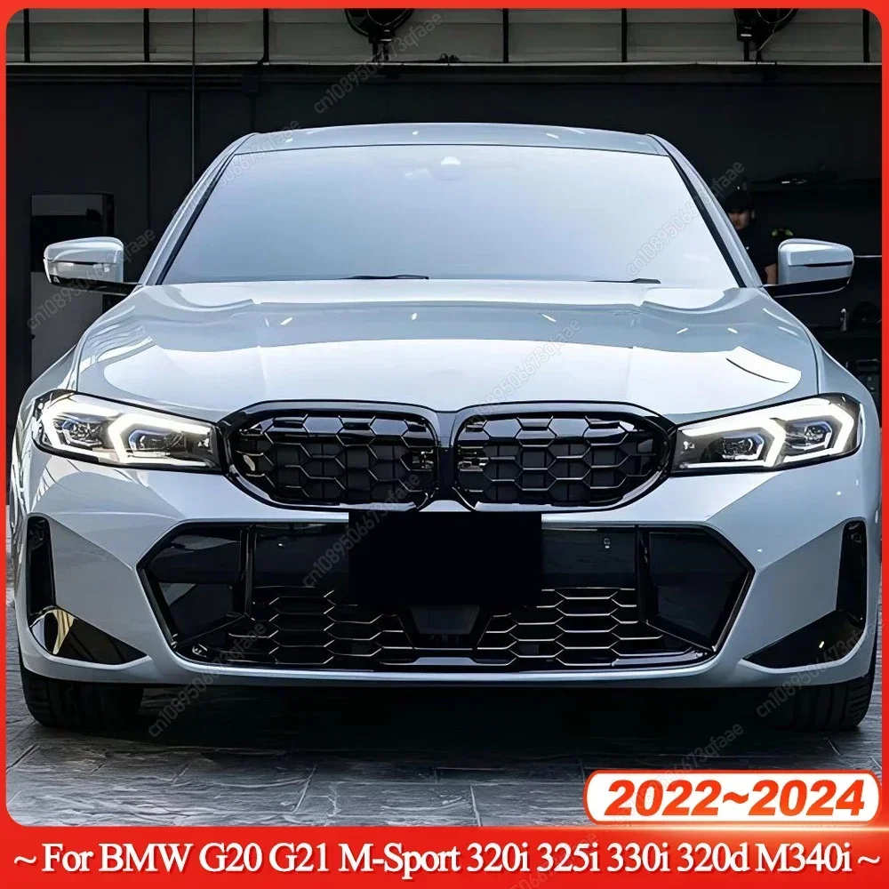 

For BMW 3 Series G20 G21 320i 325i 330i M340i M-Sport 2022-2024 LCI Car Front Kidney Diamond Grille Grill Center Grid Mesh Black