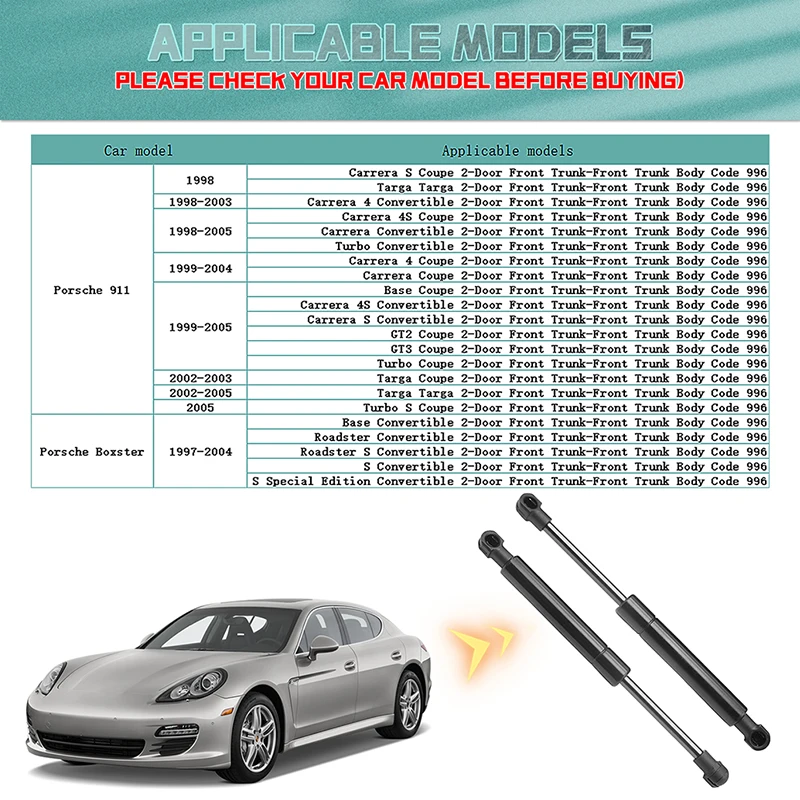 2pcs Car Steel Rear Tailgate Boot Gas Struts Black For Porsche 996 1997-2004 911 1998-2005 Boxster 1997-2004 Car Accessories