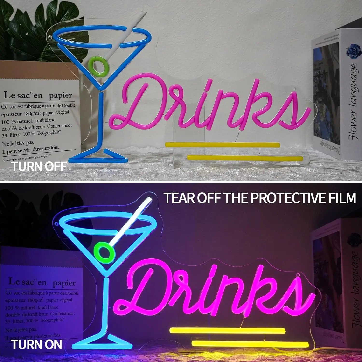 ドリンクネオンサイン調光可能カクテルネオンライトサイン、バー、パーティー、男の隠れ家、パブ、レストラン、ビストロ、部屋の壁飾り、男の子へのギフト