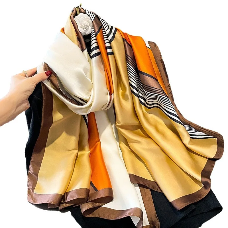 عالية الجودة وشاح حريري أعلى أغطية الرأس النساء أربعة مواسم الشعر الأوشحة الحجاب فولارد الفاخرة باندانا فام الحجاب 90*180 سنتيمتر