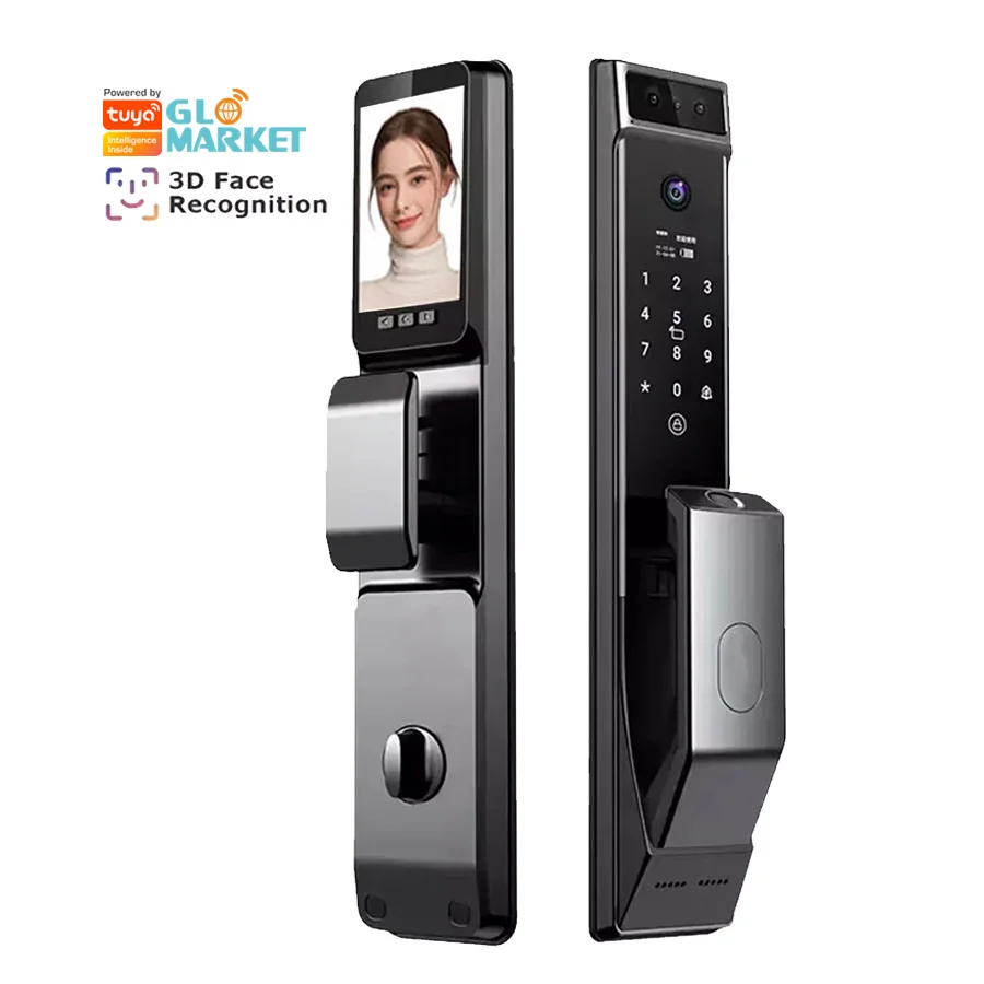 Glomarket Tuya WiFi 3d facial recognition smart door lock with camera Seradura biometric fingerprint security smart lock
