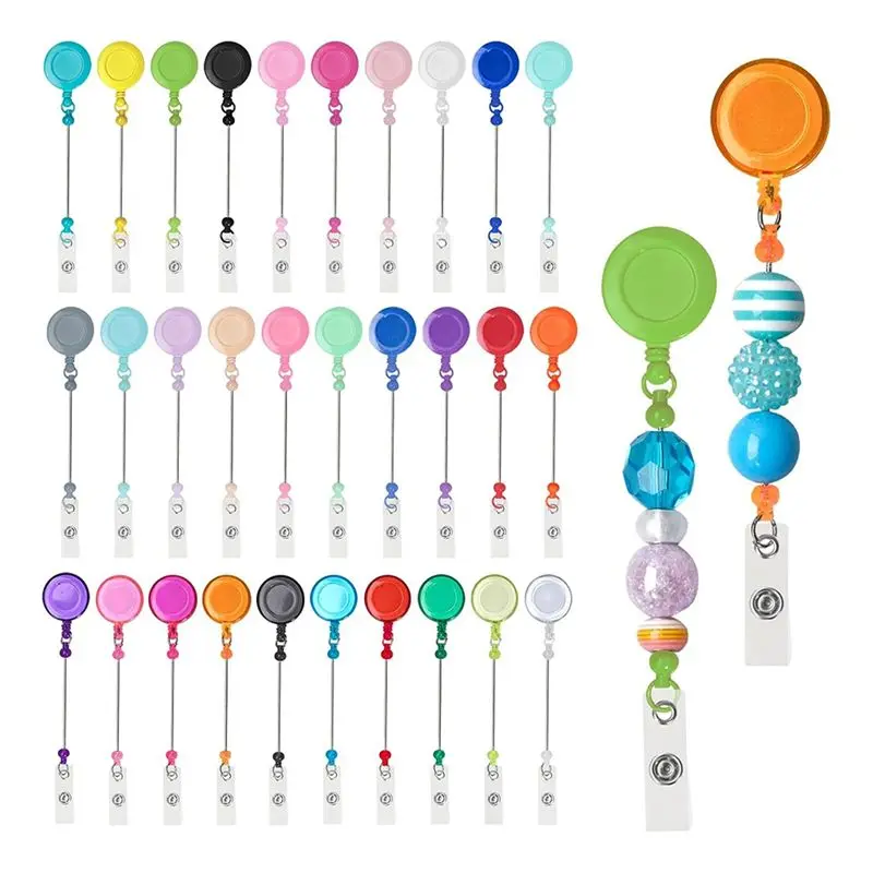 Ingenious-30Pcs Beadable DIY Badge Holder Set Heavy Duty Retractable Keychain Badge Reel Clips ID Name Badge Clip For Office Wor