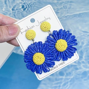 Brincos coloridos de contas de ráfia, flor de sol, para mulheres, meninas, feitos à mão, boêmio, rattan, malha, festa de verão, joias, presentes 10 principais vendas rafia flores - №9