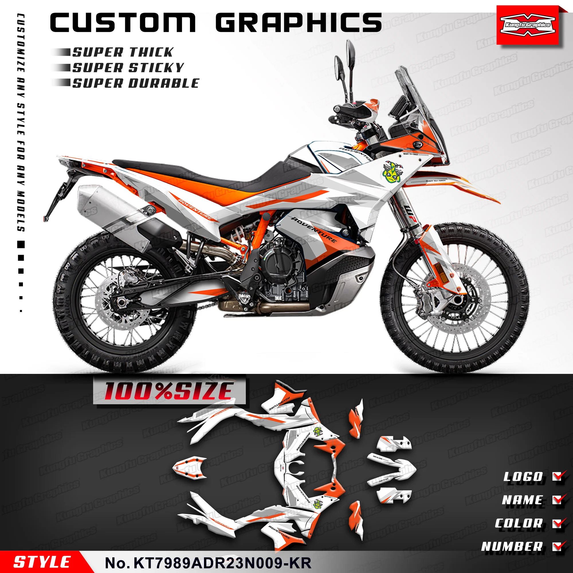 

KUNGFU GRAPHICS Adhesive Sticker UV Resistant Laminate for KTM 790 / 890 Adventure ADV R 2023 2024, KT7989ADR23N009-KR