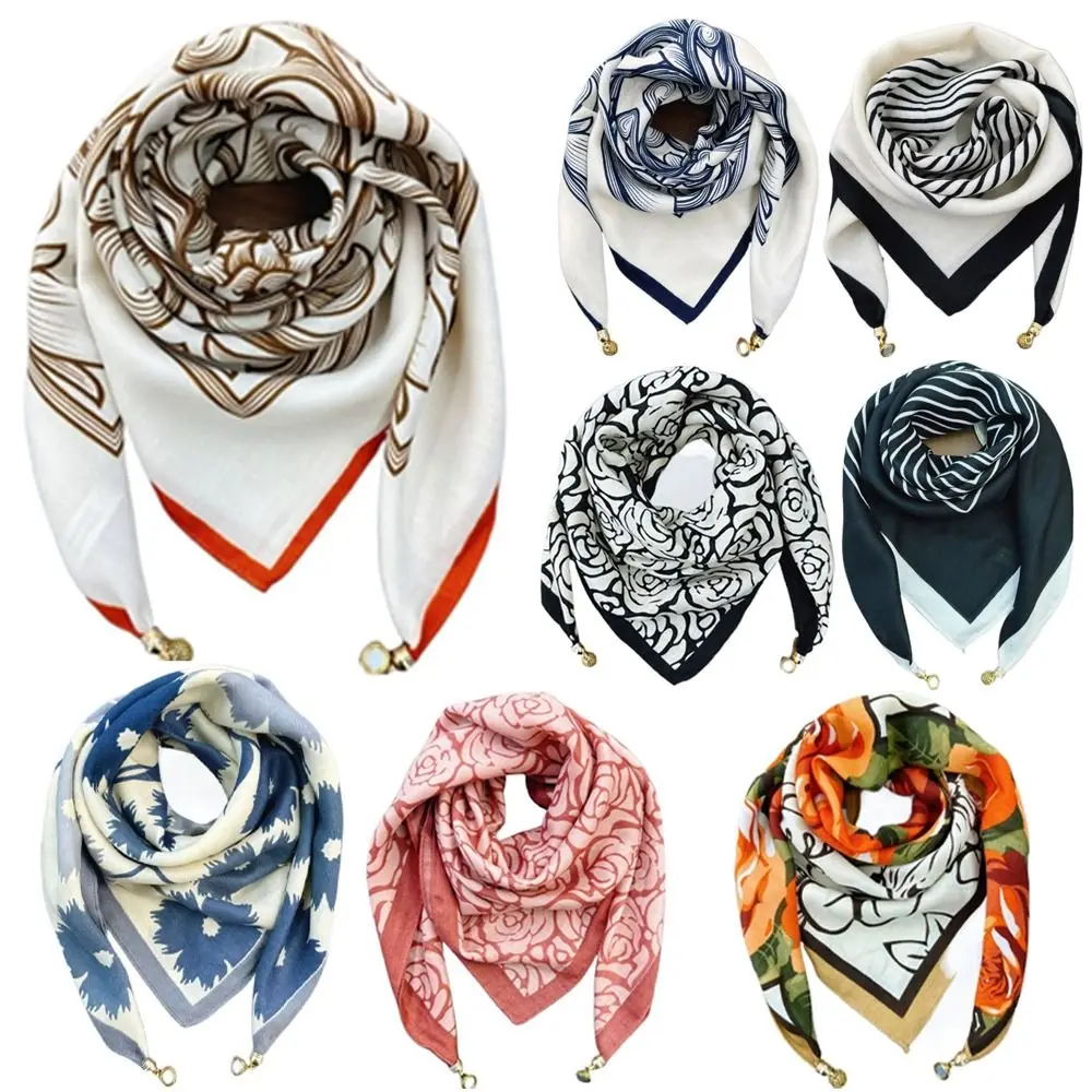 

Fashion Satin Ladies Square Scarf Soft Elegant Magnetic Buckle Scarf Simple Neck Protection Cross Scarves for Women