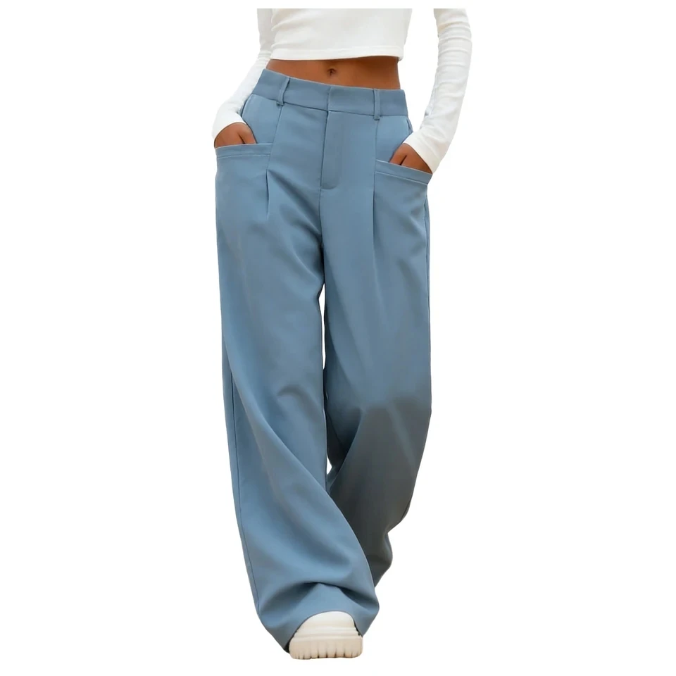 

Elegant Suits Pants For Women Office Lady High Waist Wide Leg Trousers All-Match Formal Business Casual Work Pants Pantalones