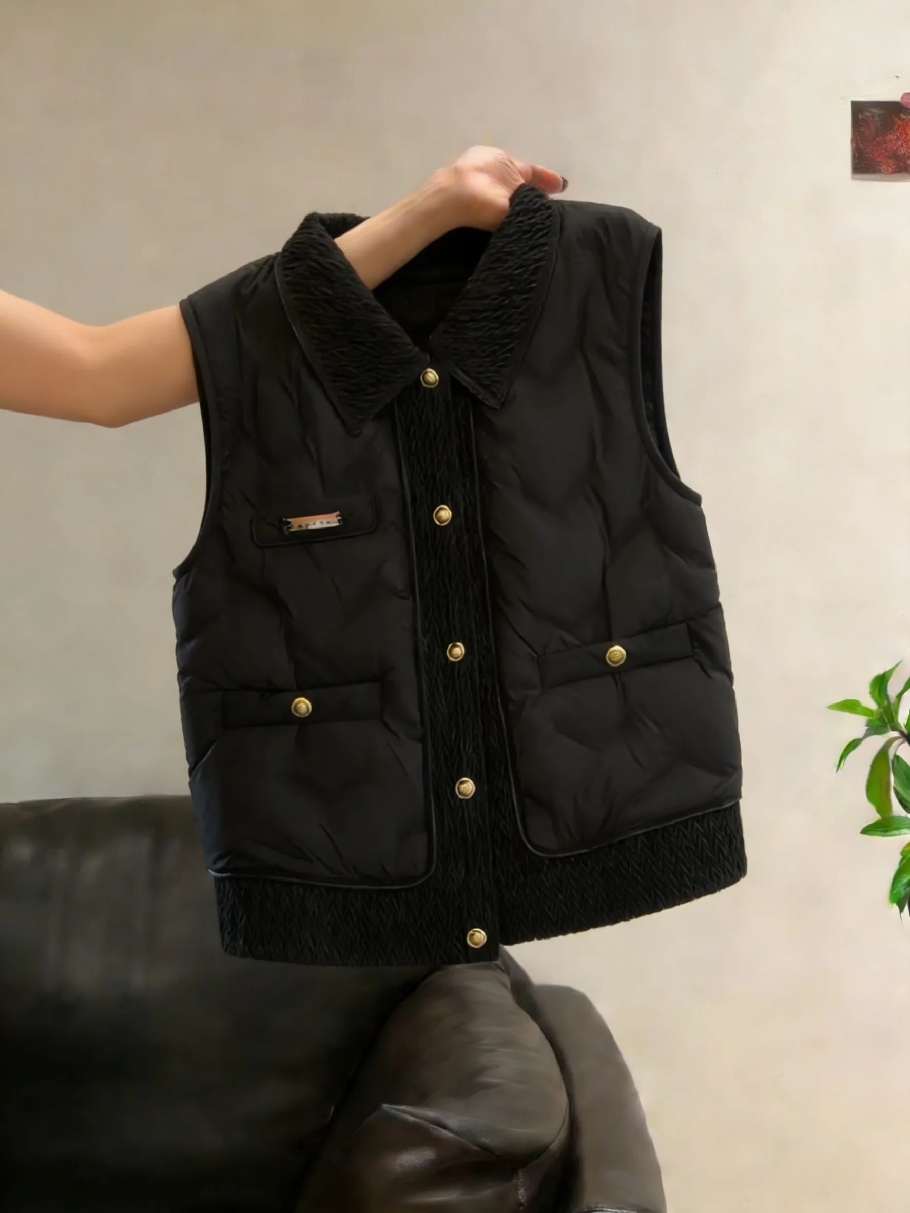 

Винтажный вязаный жилет-топ для женщин: повседневная теплая верхняя одежда с воротником для осени и зимы, универсальная модель