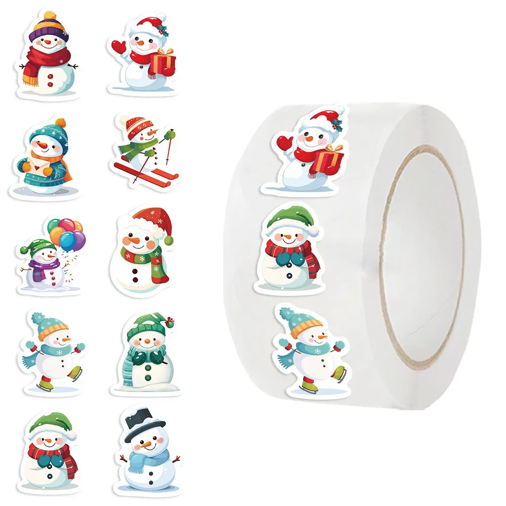 500PCS/Roll Snowman Christmas Stickers DIY Scrapbook Journal Envelope Sealing Computer Phone Sticker Reward Children Gift
