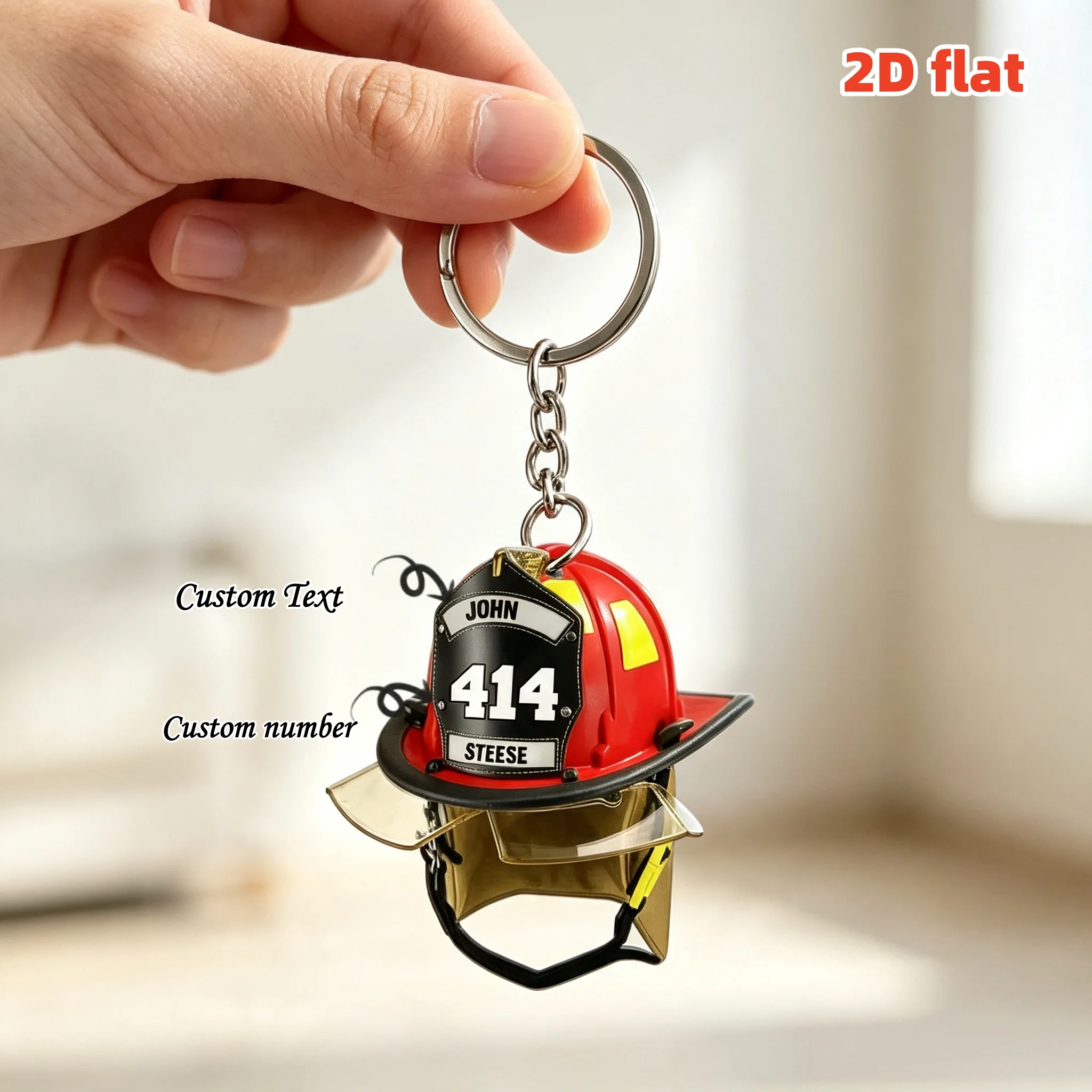 Custom Name Number Firefighter Helmet Keychain Personalized Fireman Hat Acrylic Key Ring Fire Fighter Keepsake Bag Pendant Gift