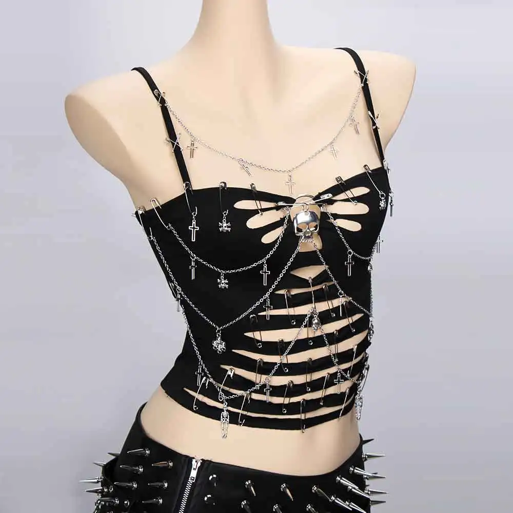 Women's Y2K Gothic Cross Crop Top Emo Grunge Punk Tank Egirl 90s Style Sexy Black Goth ALT T-Shirt for Festival Rave Party Wear
