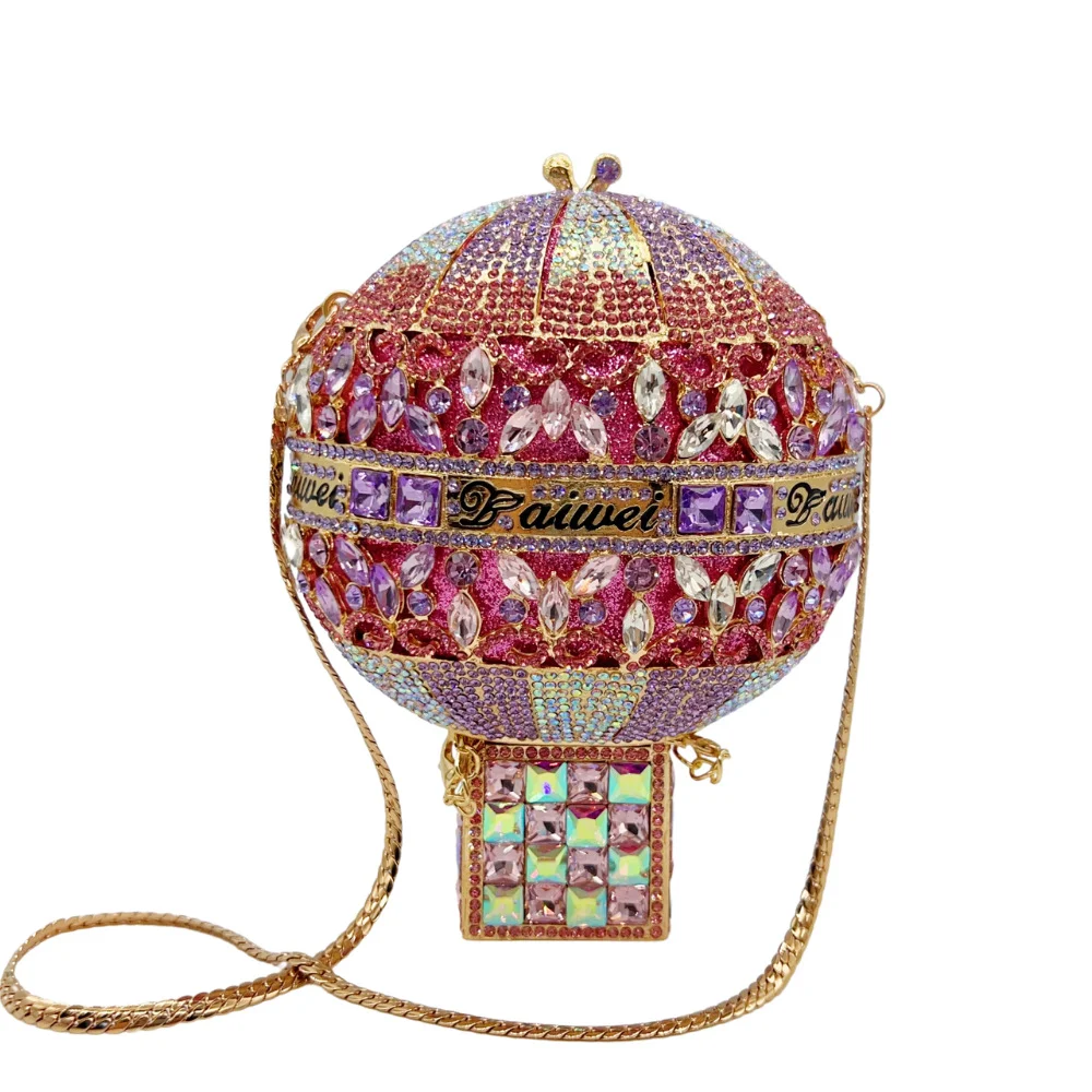 

Evening Bag Gold/Blue Hot Air Balloon Clutches Luxury Rhinestone Hard Wedding Purse Diamond Party Clutches Stone Women Handbags