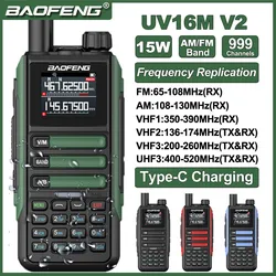 Baofeng UV16M V2 15W 워키토키 주파수 복제 6 밴드, C타입 케이블, 업그레이드 UV9R UV16 플러스 햄 양방향 라디오