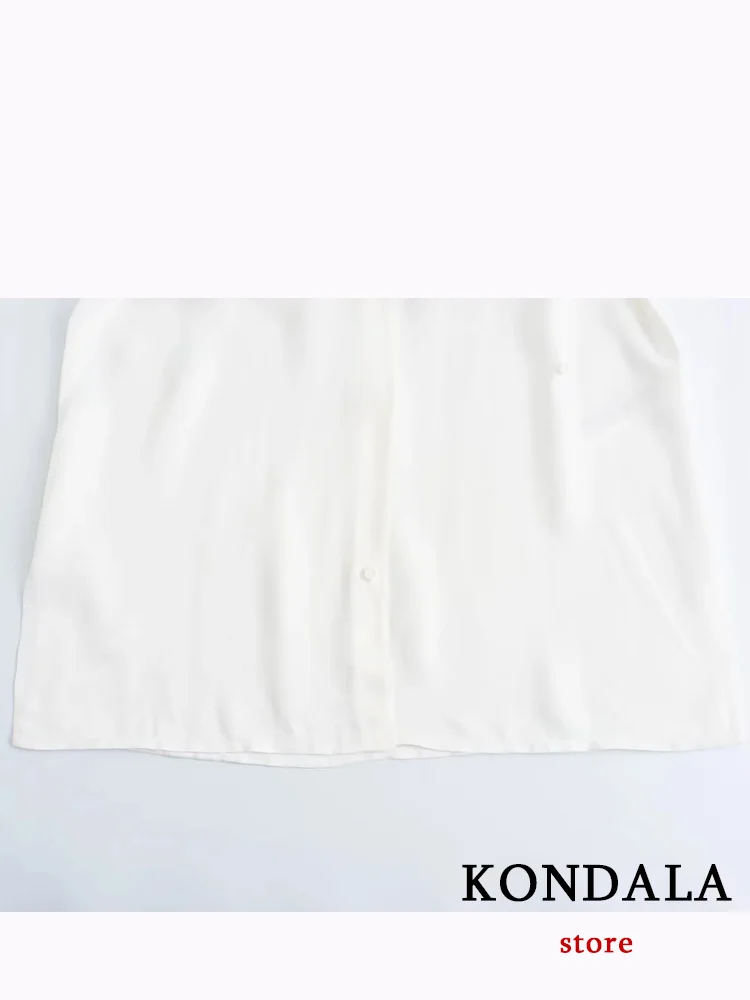 KONDALA Casual White Women Suits Long Sleeve O Neck Split Shirts+High Waist Wide Leg Pants Fashion 2023 Autumn Office Wear Sets