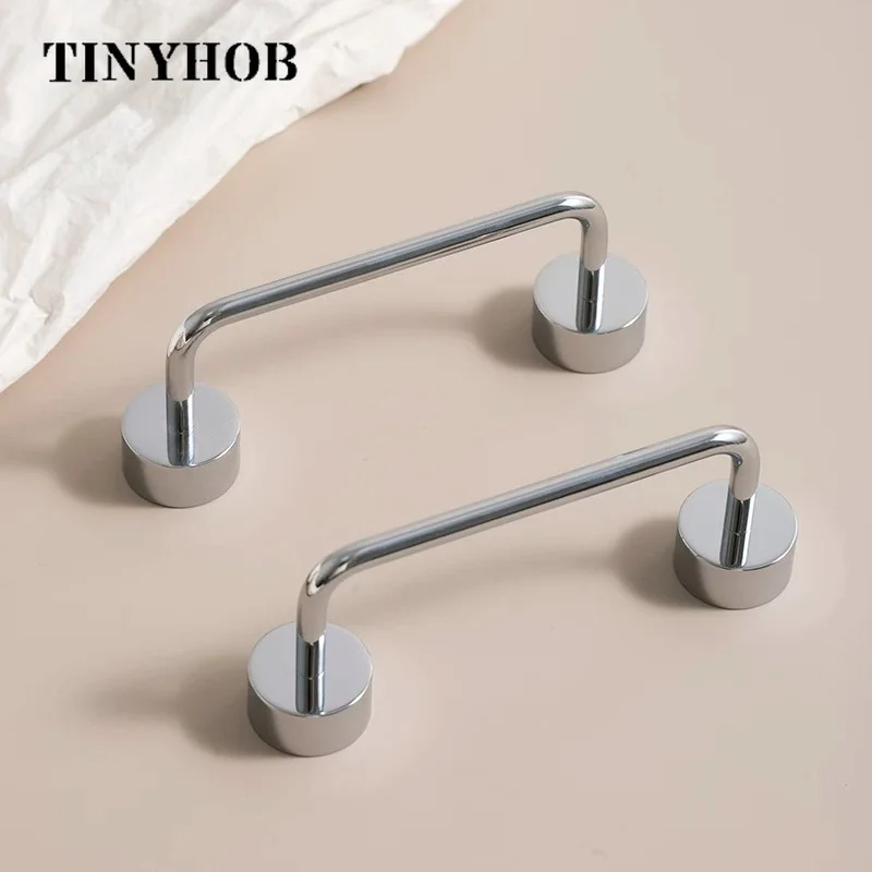Solid Brass Cabinet Pulls Chrome Plated Drawer Handles 6mm Diameter Rod Modern Round Base Furniture Knobs for Wardrobe Cupboard