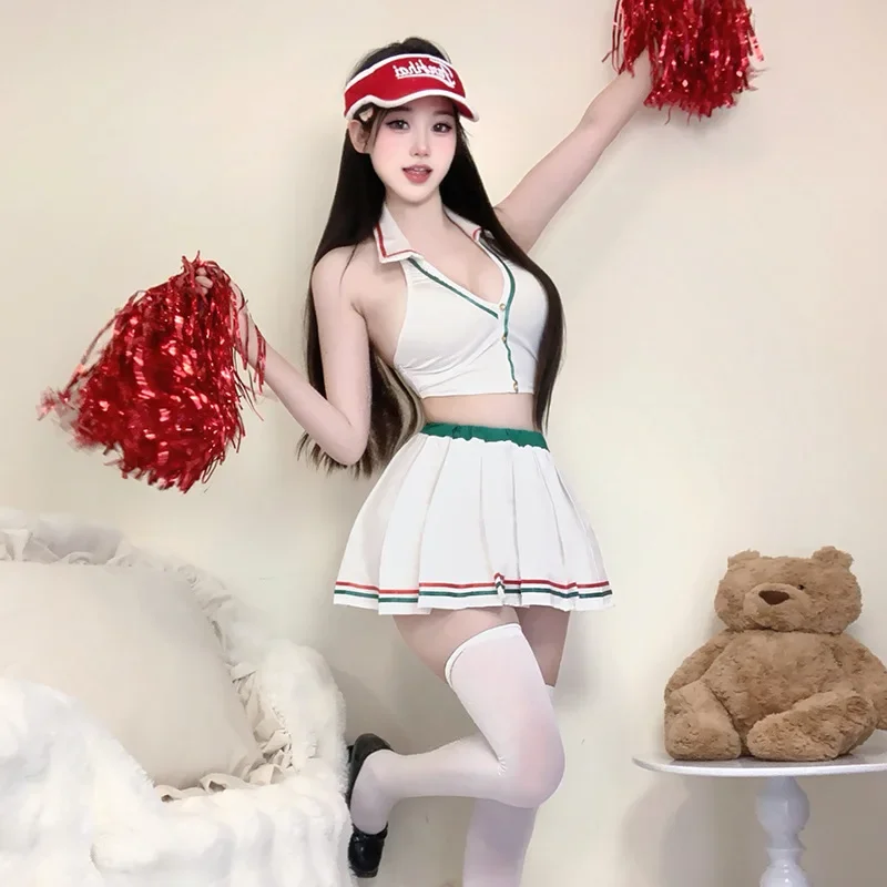 Anime giapponesi Scuola Cheerleader Ragazza Uniforme Donna Calcio Babe Sprots Top in due pezzi e minigonna Abiti Costumi Cosplay