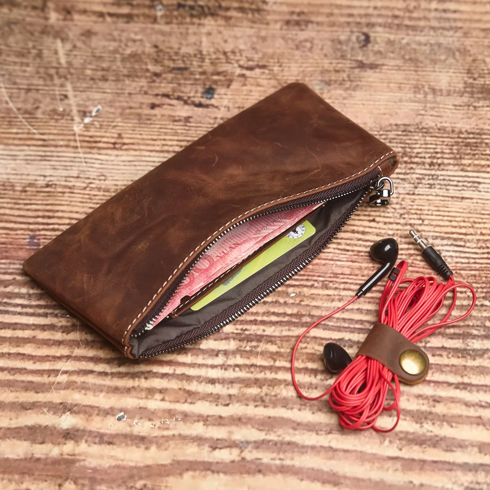 ZRCX Herren-Geldbörse aus echtem Leder mit langem Reißverschluss, erste Schicht aus Rindsleder, ultradünne Jugend-Handtaschen-Geldbörse, trendige Marke, einfache Geldbörse – Detail 17