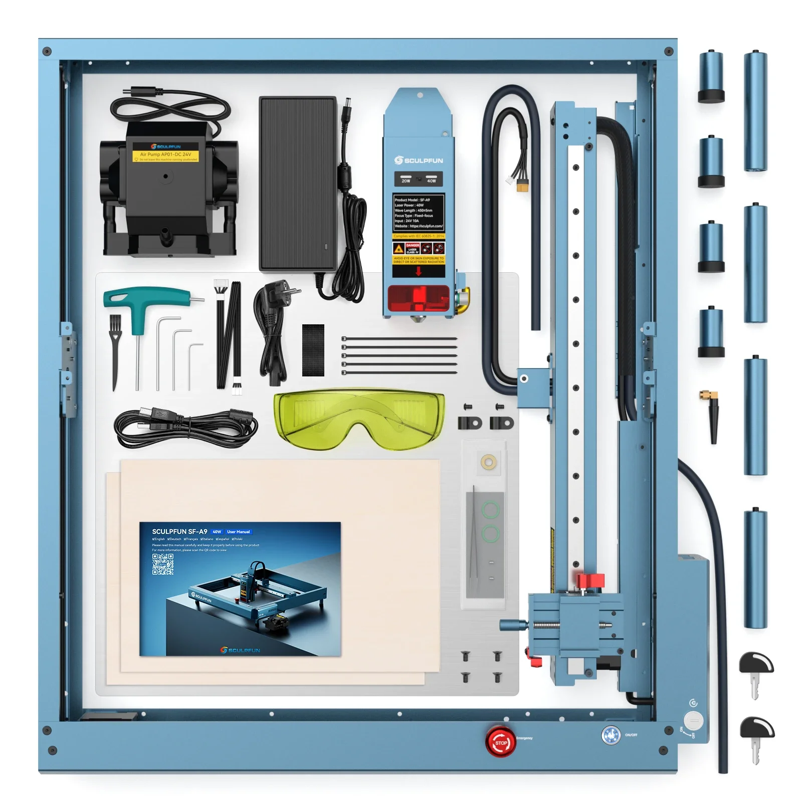 SCULPFUN SF-A9 40W High Speed Diode Laser Engraver Metal Laser Engraving Machines Automatic Air Assist USB/BT/WiFi CNC Cutter