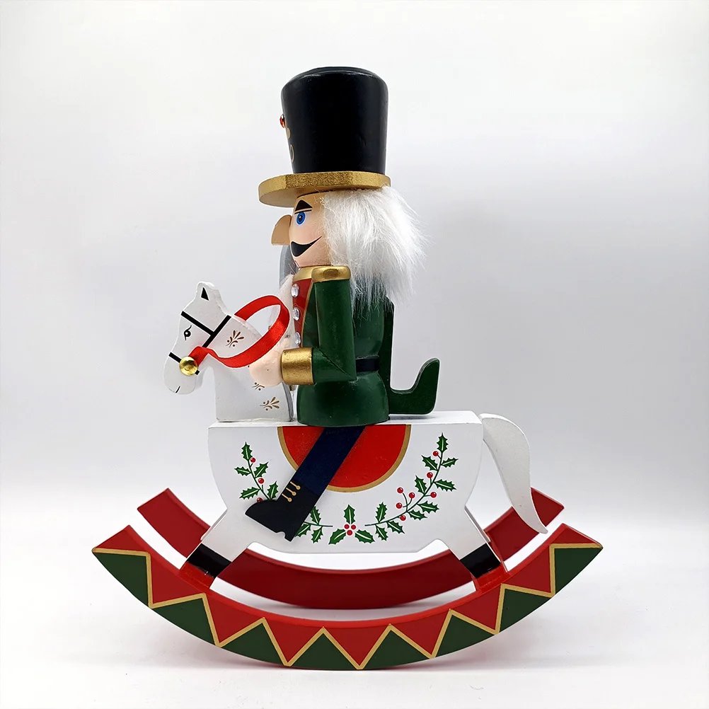 

Christmas Rocking Horse Nutcracker Soldier Hand Painted Wooden Ornament Tabletop Holiday Xmas Decor Decorative Figure