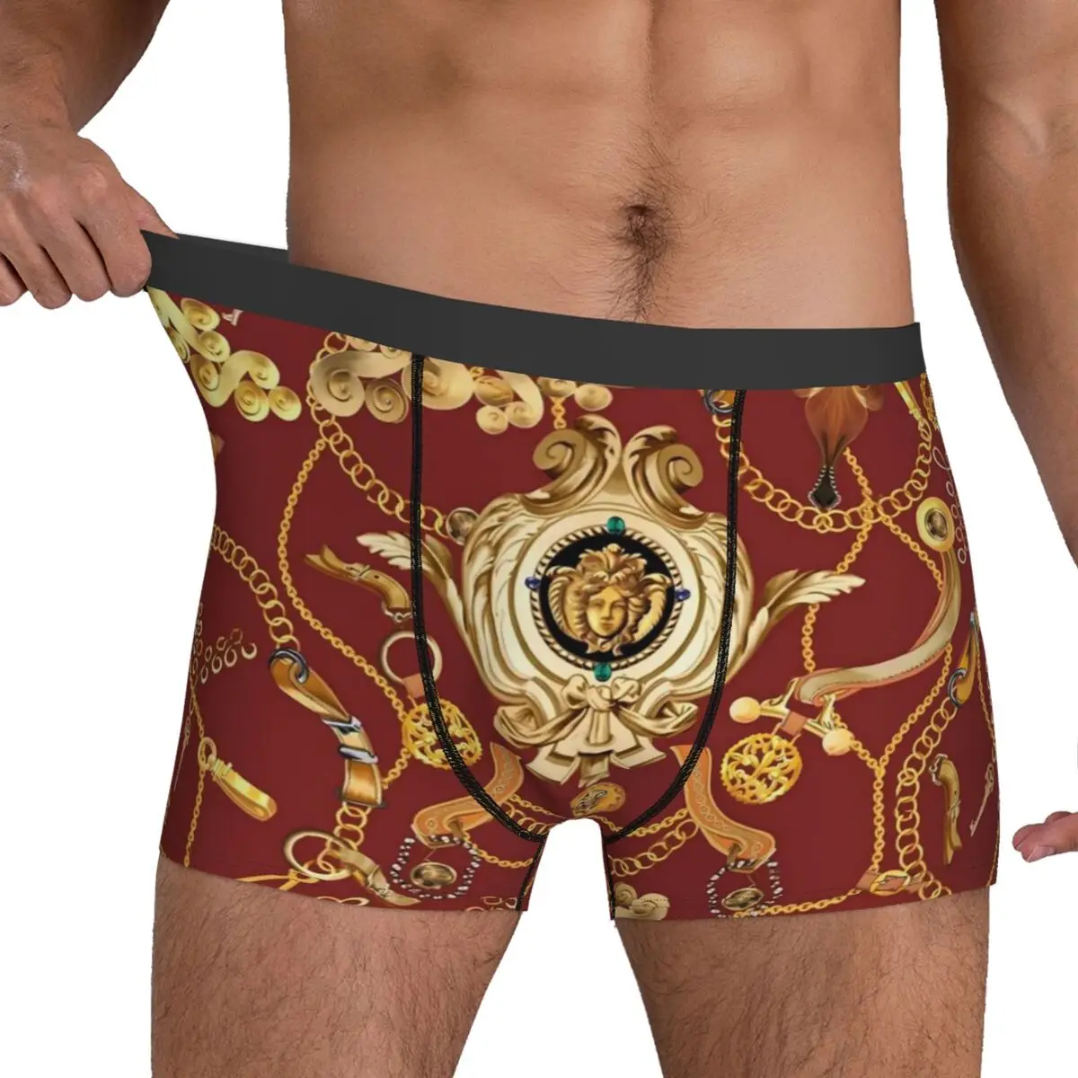 Gold Chain Print Underwear Baroque Design Men Shorts Briefs Cute Trunk Trenky Customs Plus Size Underpants