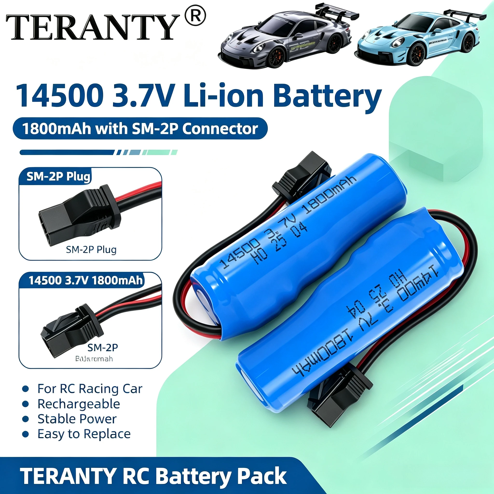 14500 3.7V 1800MAH Li-ion Battery With SM-2P Plug For Rc Drift GT3 RS 911 High Speed Car mi SU7 1:24 Racing Car/RC Spare Parts