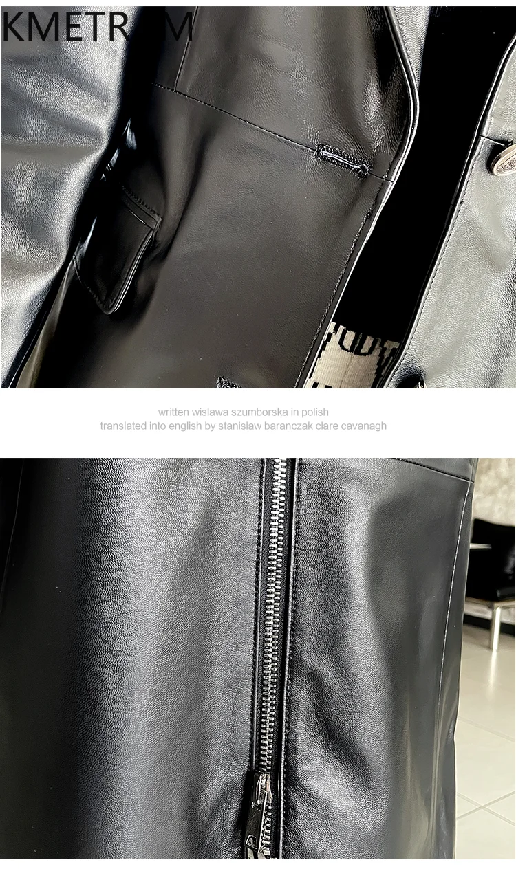 100% toplaag van schapenvachtjas Dames Zwart lederen colberts Nieuw in bovenkleding Herfstkleding 2025 Dames Majaбка