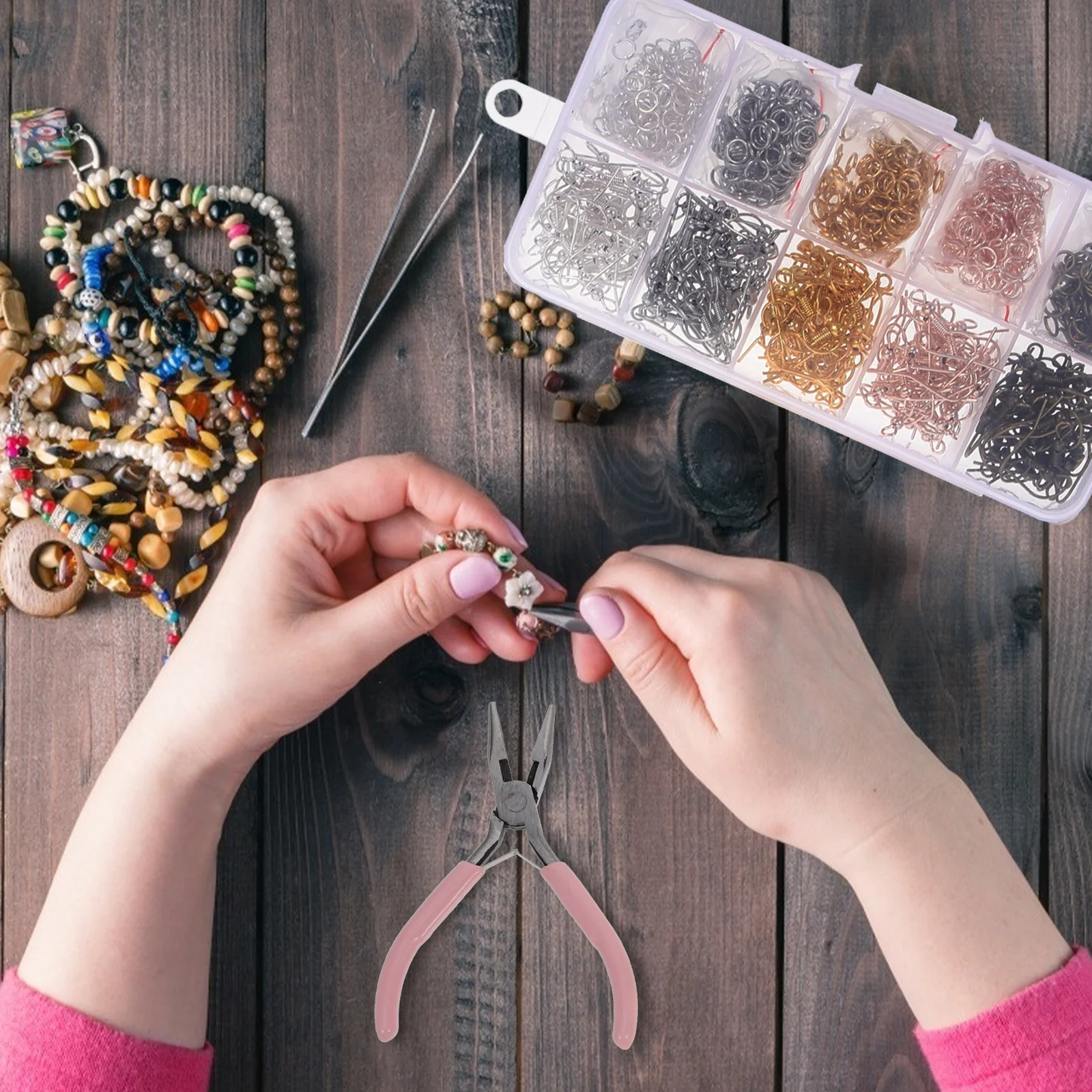 

200pcs 1 Box Diy Hooks Kit Jewelry Making Accessories Earring Backs Jump Rings Craft Paper Cards Storage Bags Earring Diy Tools