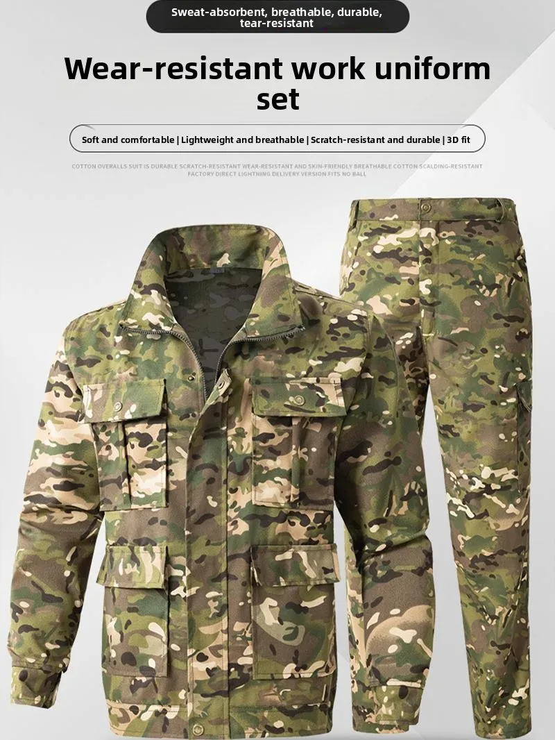 Men's Camouflage orm Set New Wear Resistant Labor Protection Workwear Spring Autumn Anti Tear Outdoor Military Training U...