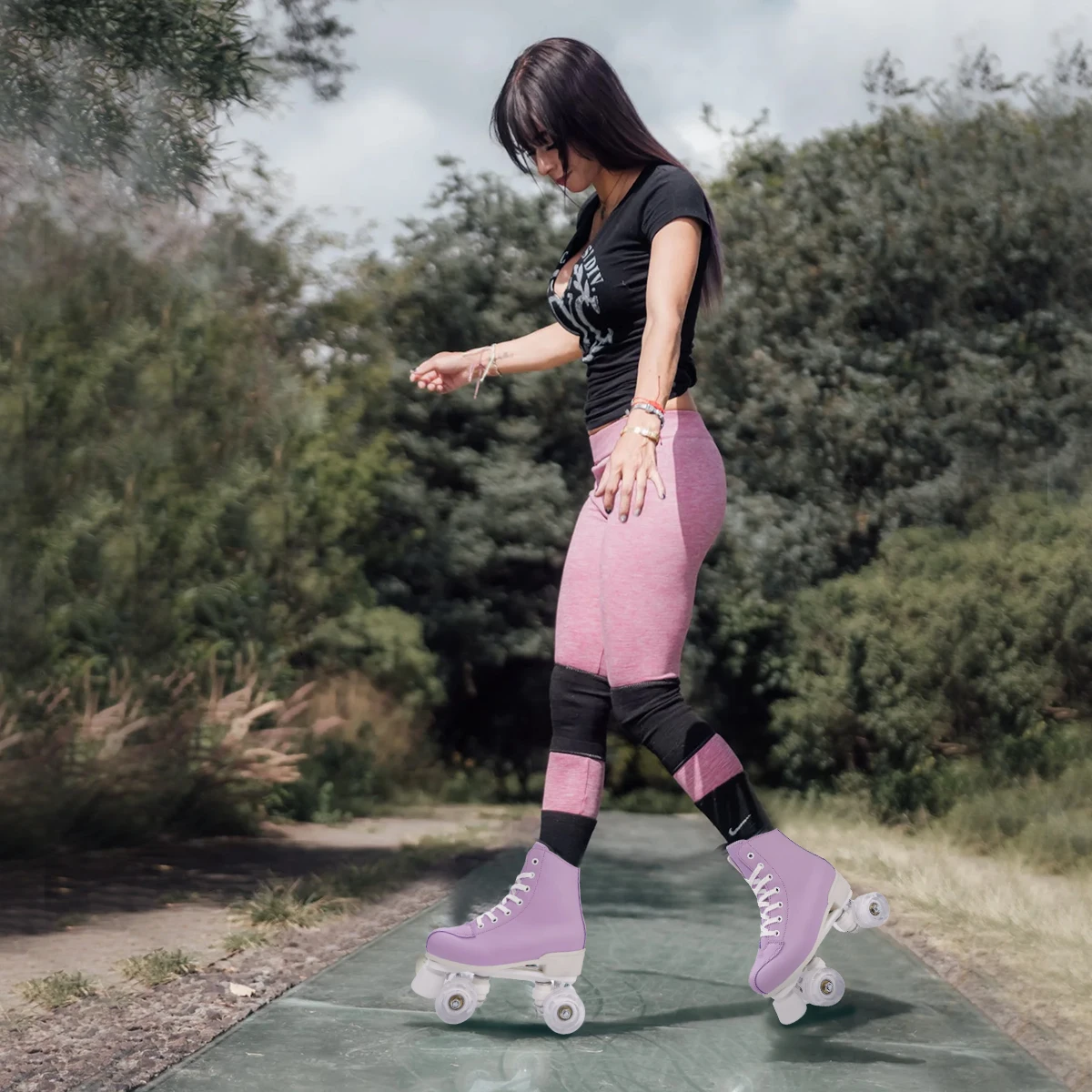 4 عجلة انزلاق التزلج أحذية رياضية حجم 31 32 33 34 الوردي الأرجواني النساء الاطفال صف مزدوج زلاجات دوارة الوردي الأرجواني الجلود تنفس #1