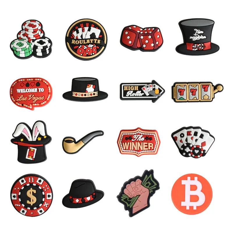 1Pcs Money Game Las Vegas Shoe Charms for Crocs Shoes Accessories DIY Badge Unisex Buckle Kids Pins Decoration Jeans X-mas Gift