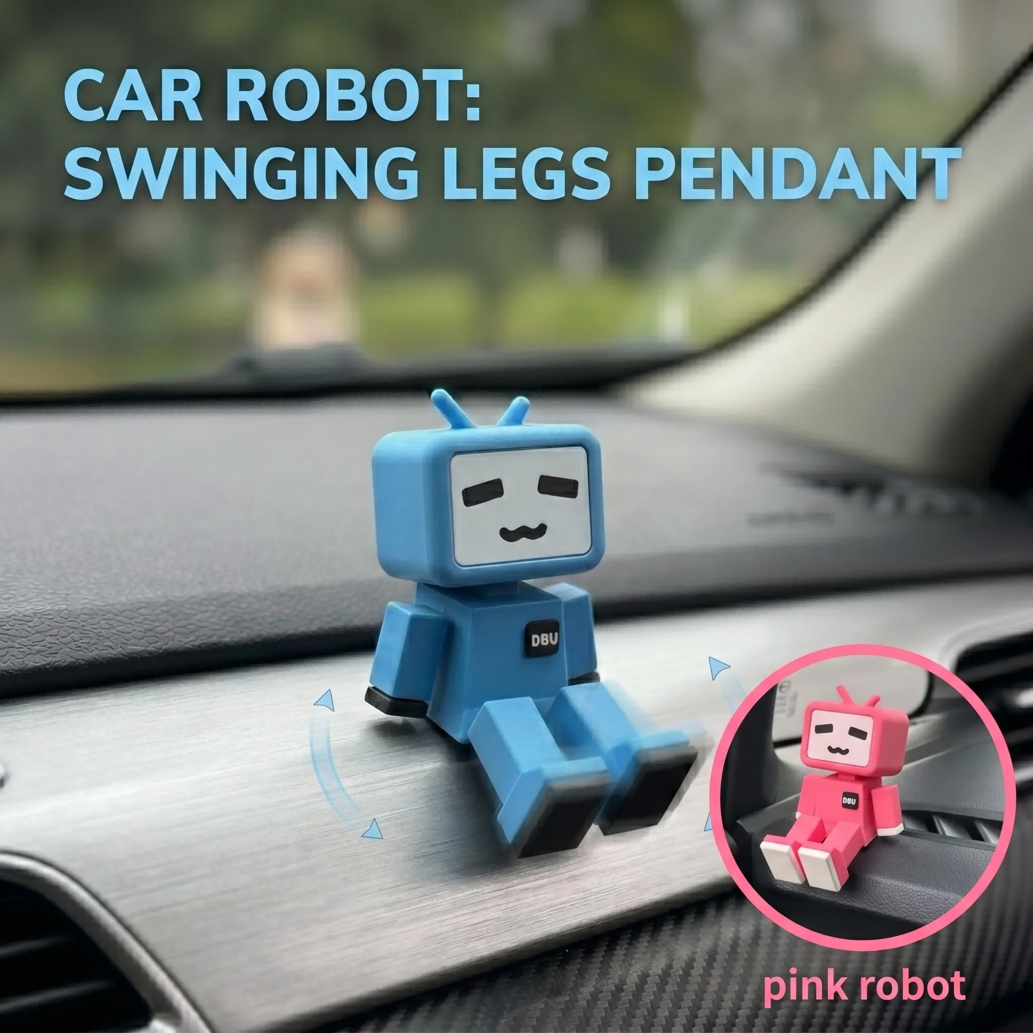 Cute Swinging Legs Car Robot Ornament Dashboard Auto Interior Decor Rearview Mirror Pendant Kawaii Anime Figure Desk Toy Gift