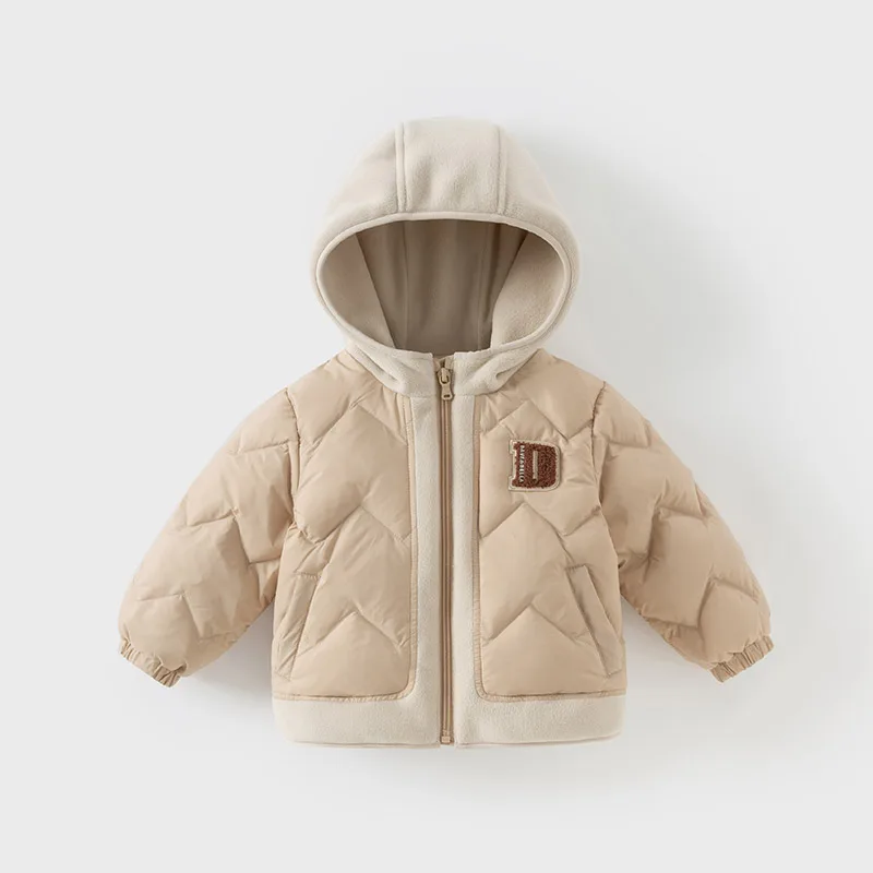 Dave Bella Winter Kids Girls Jackets Thick Apricot Down Coat For Children Down Hooded Outerwear Boys Coats DB4242854