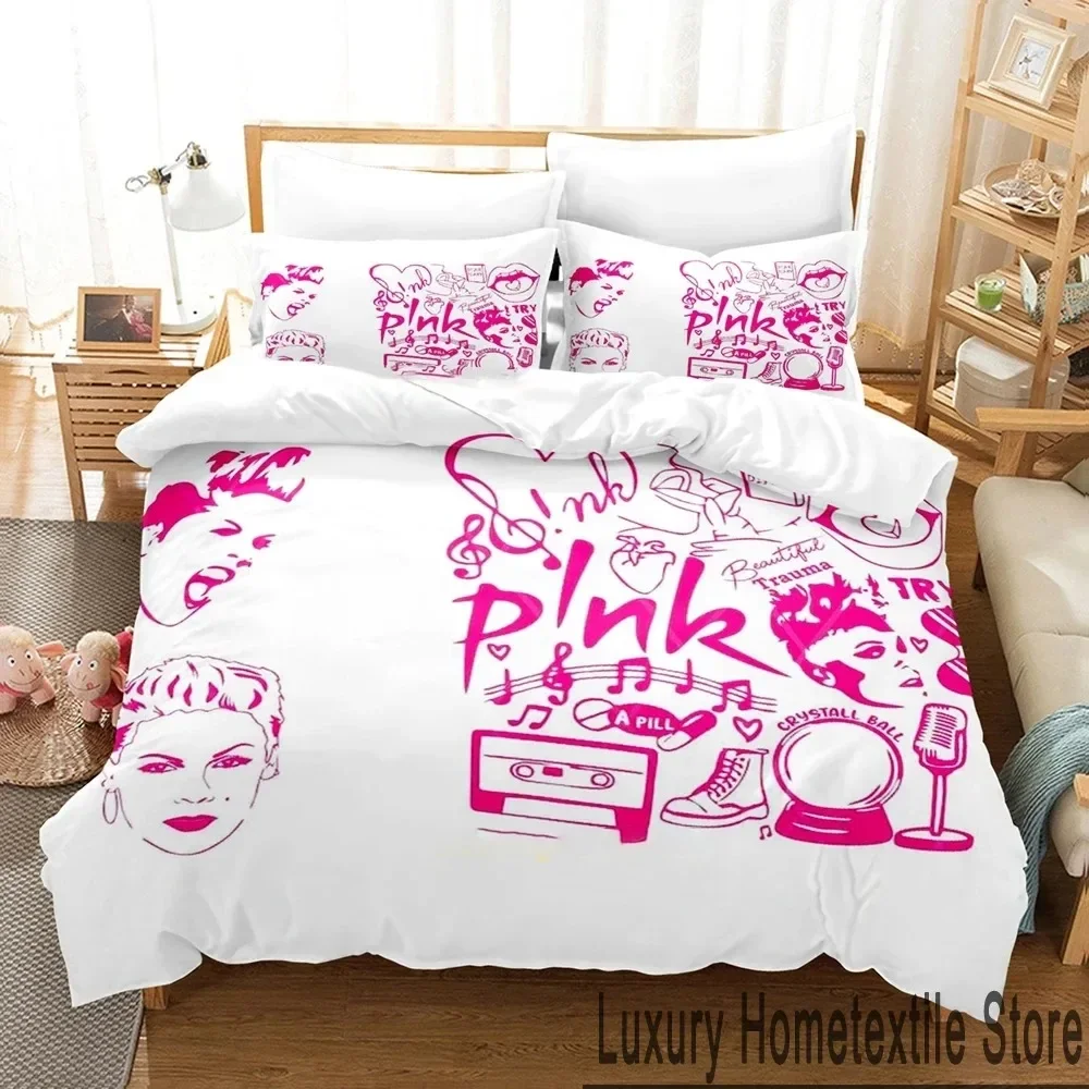 Personality Hip Hop Pink Singer Tour Bedding Set Duvet Cover Bed Set Quilt Cover Pillowcase Comforter king Queen Size Boys Adult