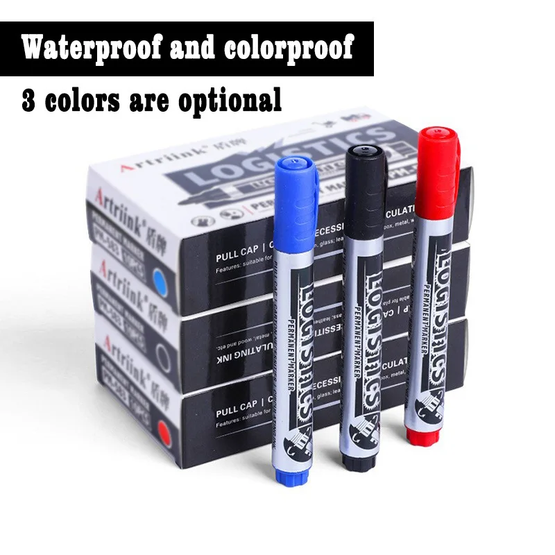 Waterproof Quick-Drying Colorfast Marker Pens Set, Black Red Blue Ink Markers for Chalkboard, Logistics, Office, School Drawing
