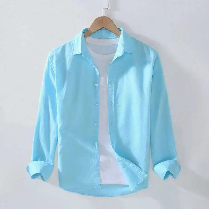 

Casual Loose Linen Cotton irt Men's Long Sve Thin Sle Spring Summer White Inner Wear Trendy Ci Walk PU Leather Material
