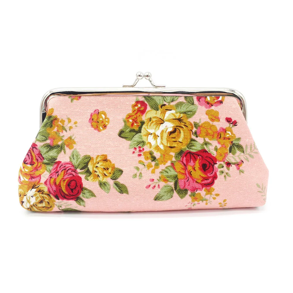 Cartera con estampado de flores para mujer, monedero de lona, tarjetero, lápiz labial, auriculares, bolsas para llaves, novedad