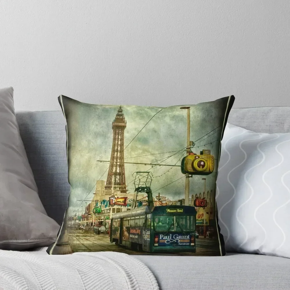 Blackpool Promenade and Tram. Throw Pillow Cushion Cover Luxury Sofa Decorative Covers christmas supplies pillow