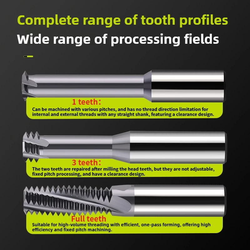 KD CNC Thread End Mill 1 Teeth 3 Teeth Full teeth ISO Pitch M1 M2 3 4 6 8 10 12 14 16 18 22 Carbide CNC Threading Milling Cutter