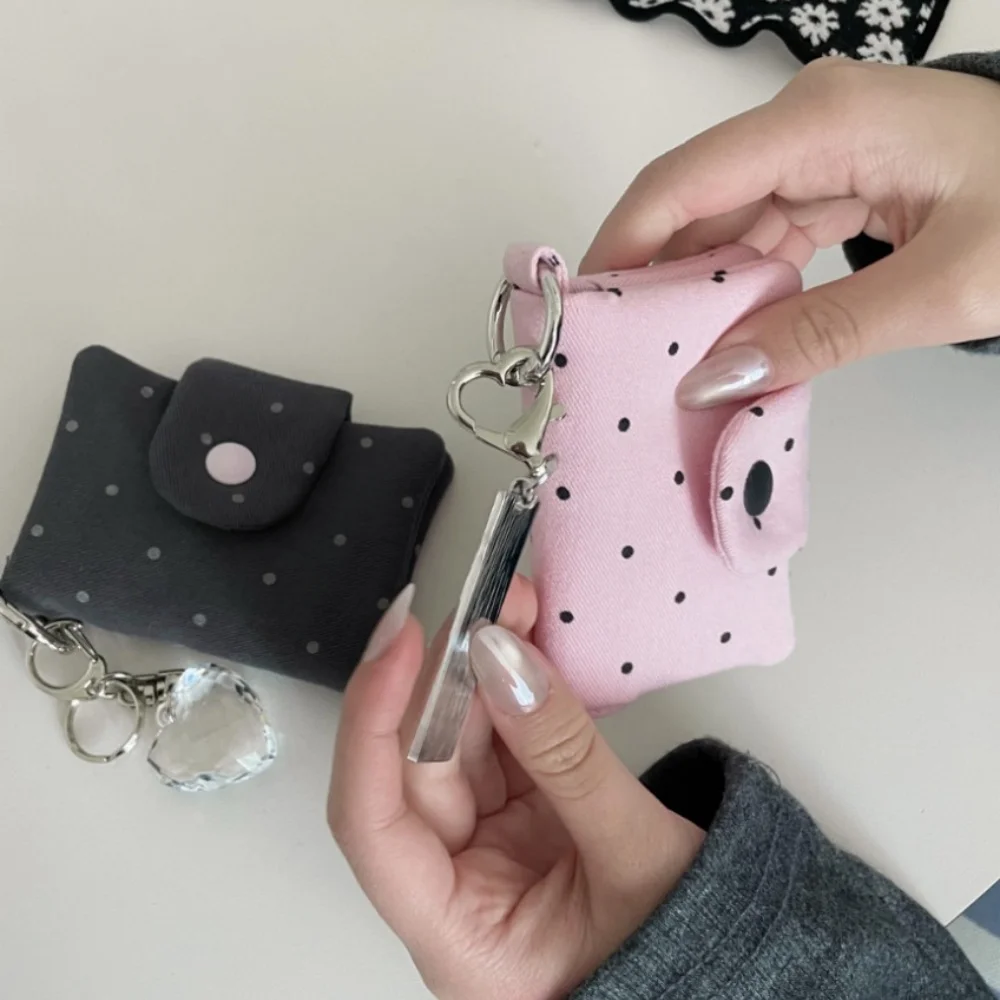 Ins Wave Point Fabric ID Clip Storage Bag Multi functional Card layer Zipper Holder Fashion Coin Purse Earphones accessories