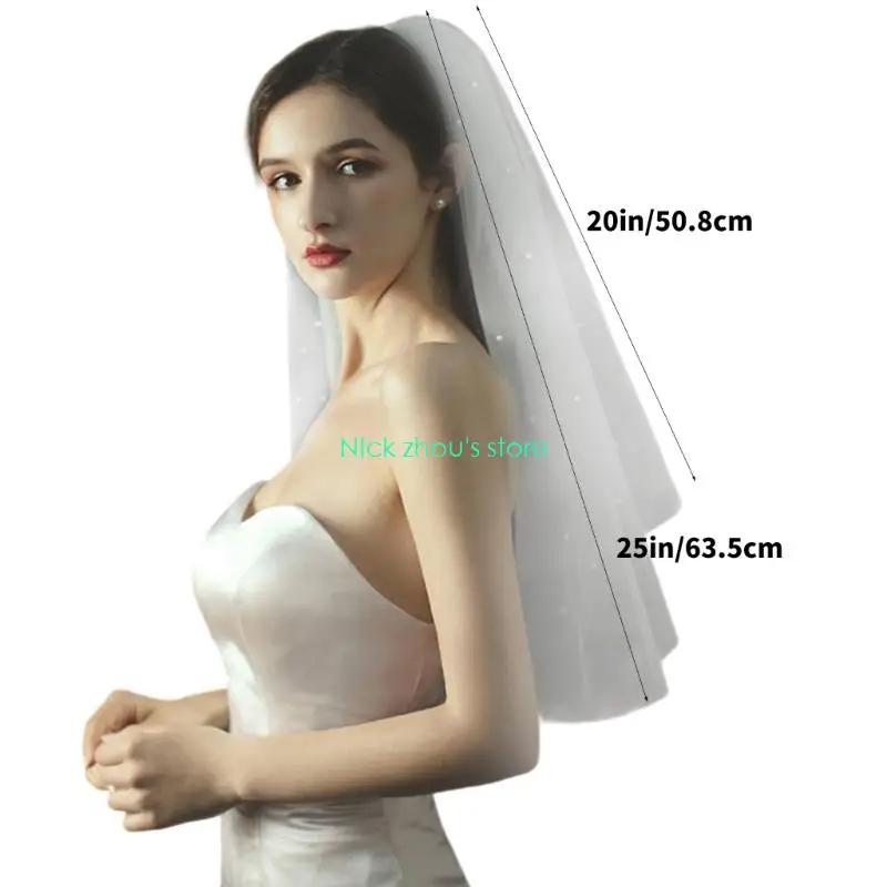 E15E طرحة زفاف بطبقة مزدوجة من التول الناعم للعروس غطاء رأس أساسي لحفلات الزفاف والذكرى السنوية #6