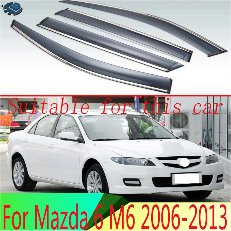 For Mazda 6 M6 2006-2013 Plastic Exterior Visor Vent Shades Window Sun Rain Guard Deflector 4pcs