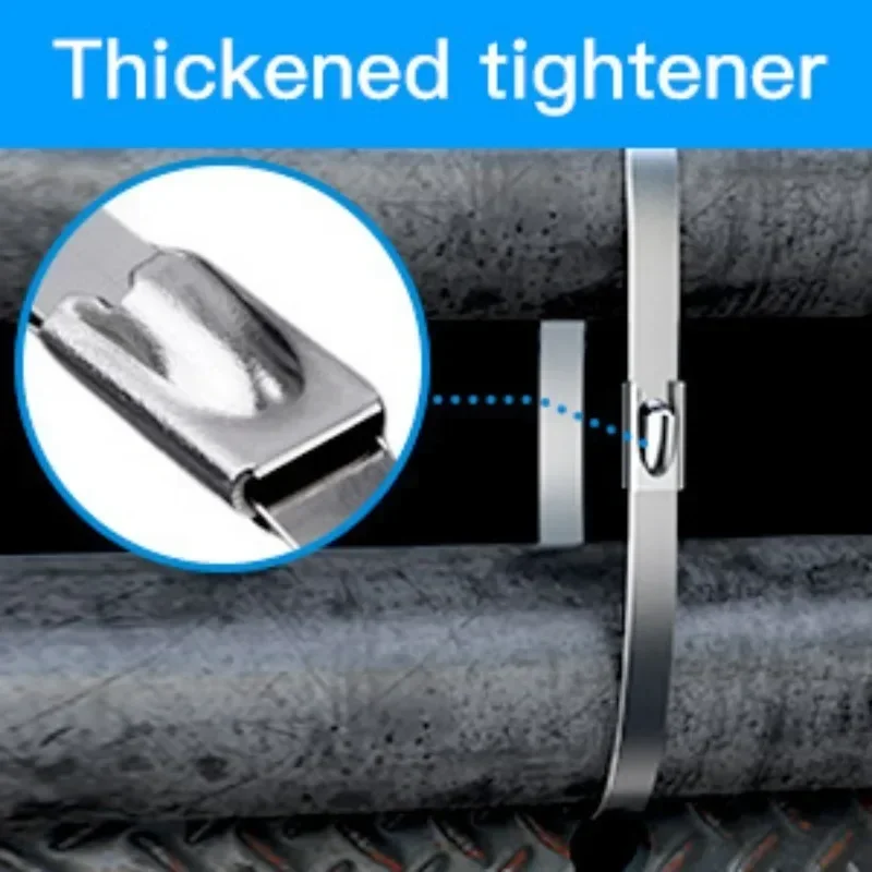100pcs Stainless Steel Cable Ties Chain Link Fence Ties Multi-Purpose Self-Locking Metal Zip Ties 4.6/7.9/10/12mm Long Size