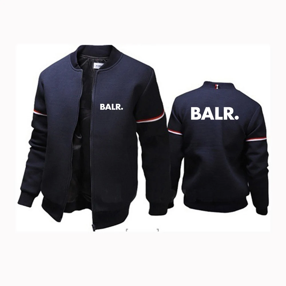 

2025 Spring And Autumn Men's BALR Logo Print Stand Collar Casual Zipper Jacket Outdoor Sports Coat Solid color Trend Hoodies