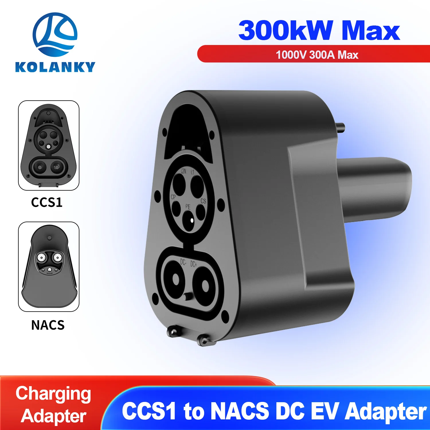 콜랑키 CCS1-NAACS DC 전기차 충전 어댑터 300KW 최대 1000V DC 전기차 커넥터 (테슬라 Y/S/3 전기차용) 고속 충전