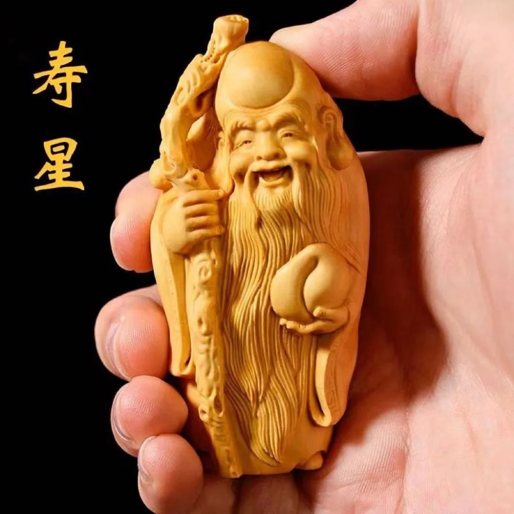 Small-leaf Boxwood Wood Carving Cultural Curiosity Antarctic Immortal Weng Shouxing Handmade Carvings for The Elderly Fu Lu Shou