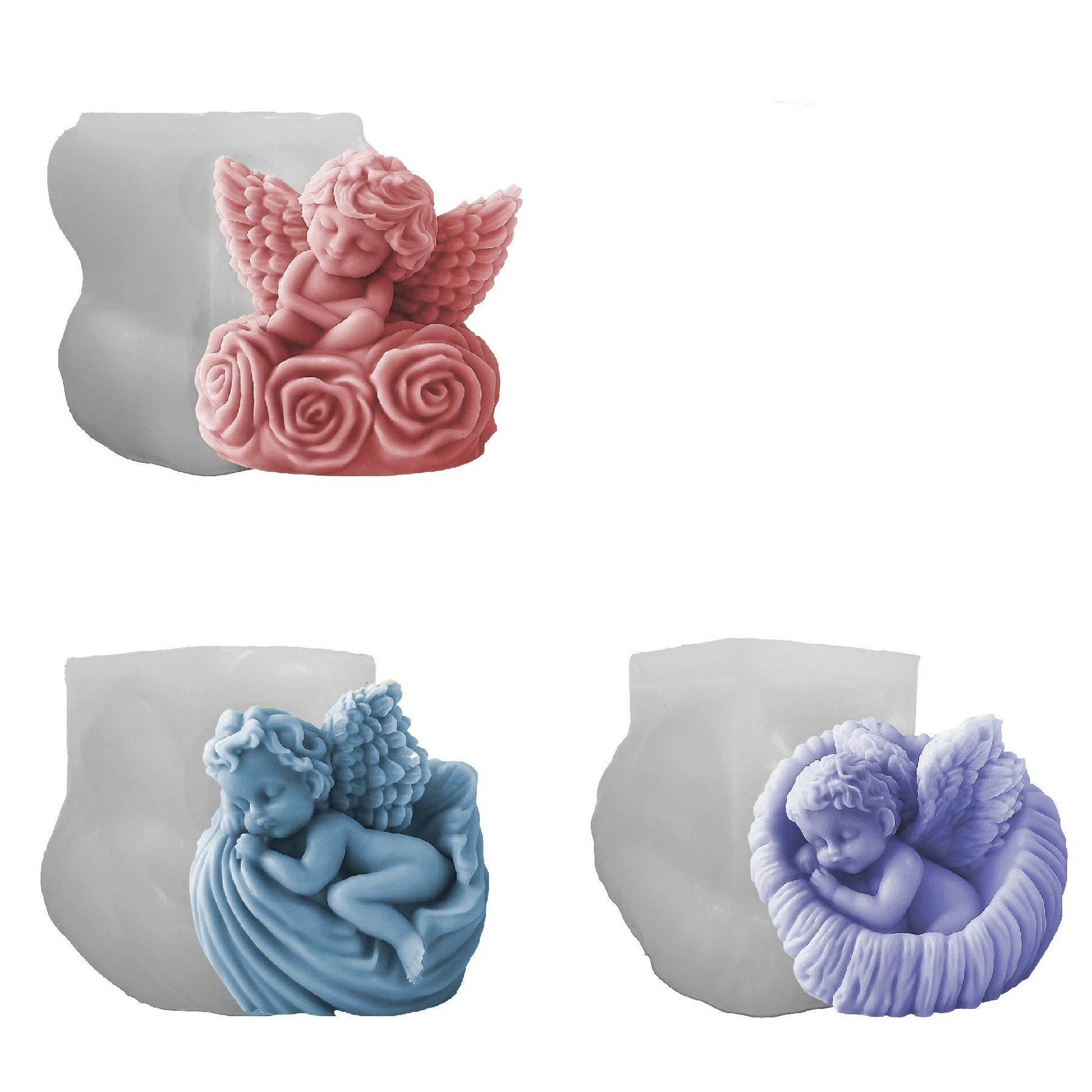 

3D Silicone Rose Wing Angel Aromatherapy Candle Silicone Mold DIY Shell Sleep Baby Gypsum Resin