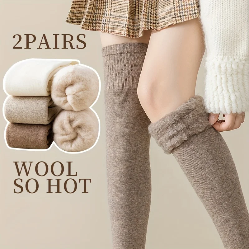 2-Pack Thickened Fleece Lined Solid Color Knee High Socks for Winter Home Floor Wear Suitable for Indoor And Home Use