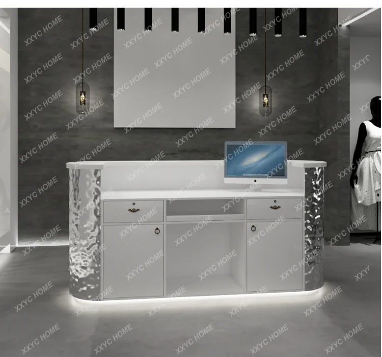 Water ripple stainless steel bar counter Small clothing store checkout page Simple modern beauty salon Reception