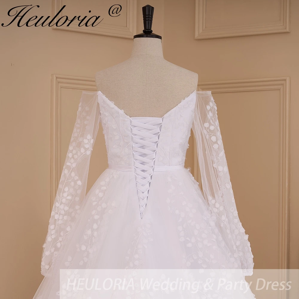 HEULORIA Abito da sposa principessa manica lunga con spalle scoperte Abito da sposa in pizzo 3d plus size abito da sposa abito da sposa