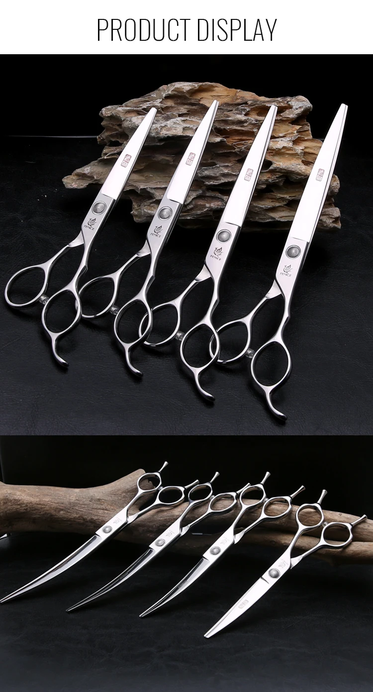 Fenice 6//6,5/7/7,5 Zoll Professionelles Fellscheren-Set für Hunde, gerade, gebogen, dünnere und Chunker-Schere – Detail 17